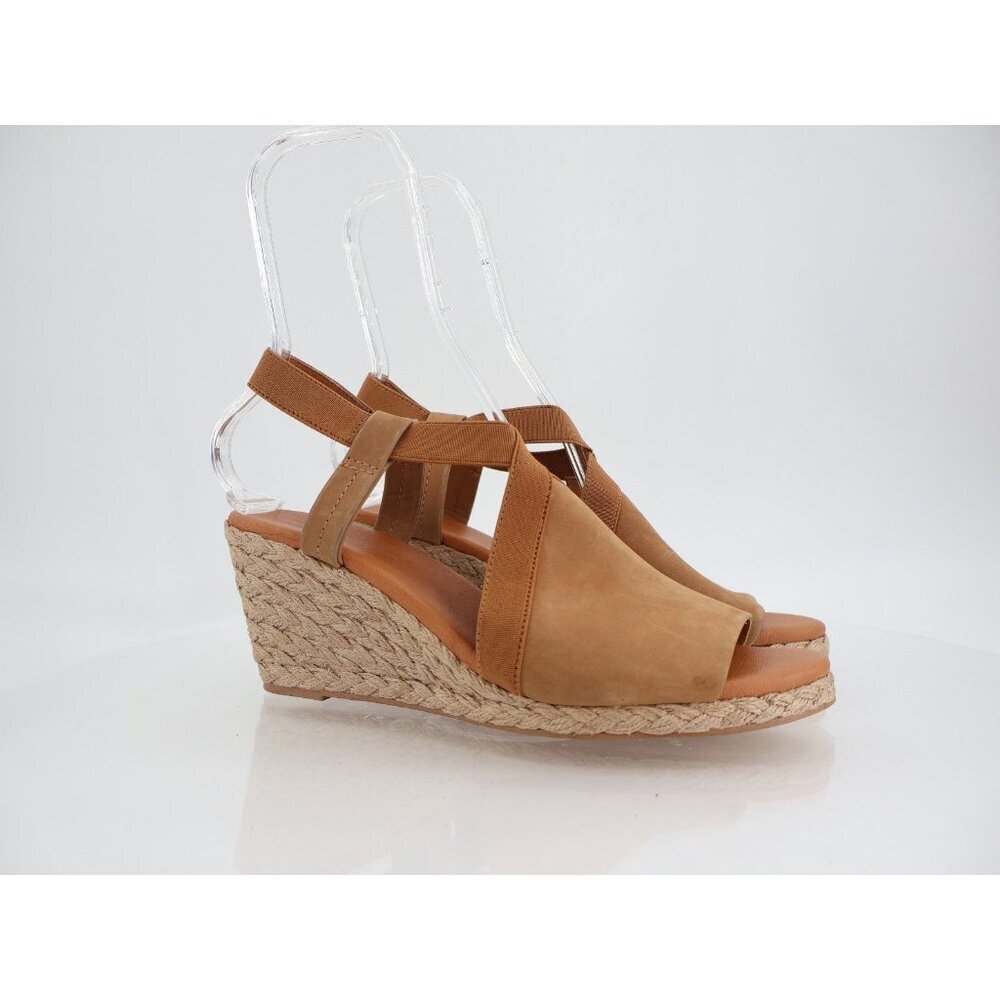 Andre Assous Nanda Espadrille Sandal Size 11M Brown Leather Slingback Wedge